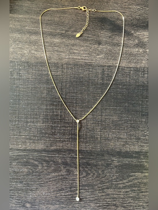 Jewelry - Gold Vermeil Sterling Silver Snake Chain Lariat Y Necklace - Italian 925 CZ